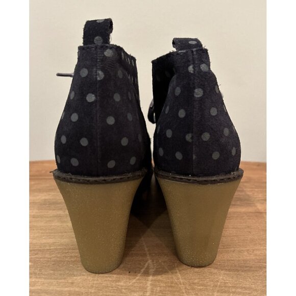 BODEN Shoes 38 US 7 Blue Polka Dot Suede Wedge Ankle Booties Lace Up - Picture 3 of 3